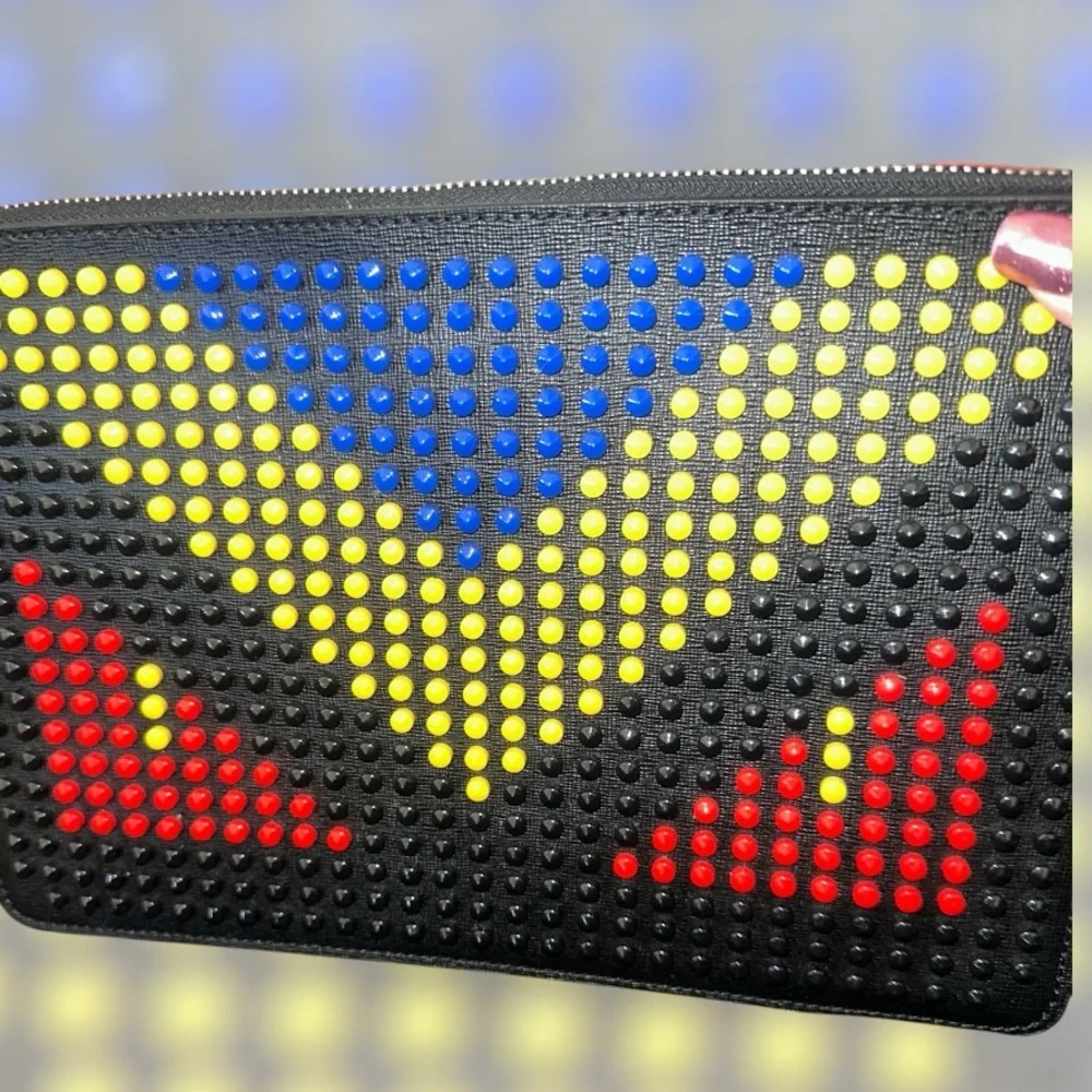 Fendi Monster Studs Leather Clutch Leather Bag Multicolor Rare LARGE Limited Ed - Picture 5 of 16